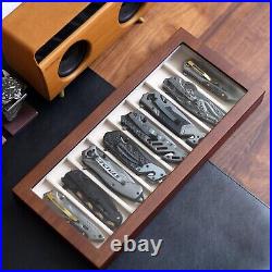 Elegant Walnut Veneer Knife Display Case for 8 Pocket Knives Classic Style