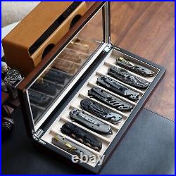 Elegant Walnut Veneer Knife Display Case for 8 Pocket Knives Classic Style