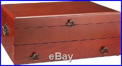 Flatware Chest Silver Storage Case Holds 210 Pieces Knives Spreaders Mahogany