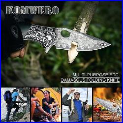 Folding Pocket Knife 2.95 Damascus Blade Sandalwood Handle EDC Camping Knives
