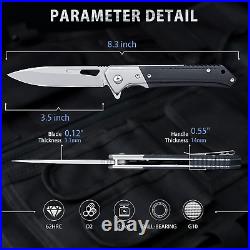 Folding Pocket Knife 3.5 D2 Blade EDC G10 Handle Tactical Hunting Camping Knive