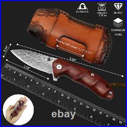 Folding Pocket Knife EDC VG10 Damascus Steel Wooden Handle Outdoor Camping Knive