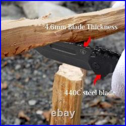 Folding Pocket Knife Tanto Tumbled 440C Steel Blade G10 Steel Handle EDC Knives
