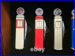 Franklin Mint Gas Pump Knives Lot Of 6 with Display Case and 5 storage pouches