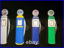 Franklin Mint Gas Pump Knives Lot Of 6 with Display Case and 5 storage pouches