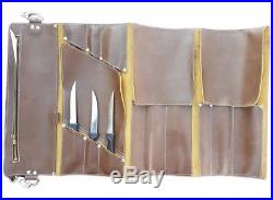 Full Grain Handmade Leather Chef Roll Knife&Cutlery Carry Case Storage Bag Kit