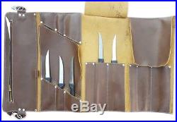 Full Grain Handmade Leather Chef Roll Knife&Cutlery Carry Case Storage Bag Kit