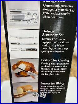 GE Electric Knife & Carving Set Deluxe Accessory Fork Bread & Meat Blades Case