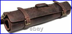 Genuine Buffalo Leather Knife Roll Storage Bag Case Chef's Holder 10 Pockets