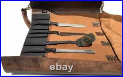 Genuine Buffalo Leather Knife Roll Storage Bag Case Chef's Holder 10 Pockets