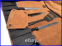 Genuine Buffalo Leather Knife Roll Storage Bag Case Chef's Holder 10 Pockets