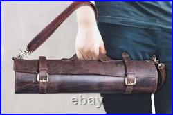 Genuine Buffalo Leather Knife Roll Storage Bag Case Chef's Holder 10 Pockets