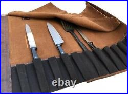 Genuine Buffalo Leather Knife Roll Storage Bag Case Chef's Holder 10 Pockets