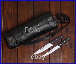 Genuine Leather Chef Knife Roll Bag Knife Storage Case Portable Tool Pouch Roll
