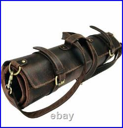 Genuine Leather Knife Roll Storage Bag Travel-Friendly Chef Kitchen Rolling Case