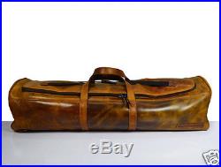 Genuine buff calf leather duffel knife backpack chefs case knives storage roll