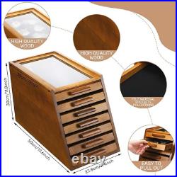 GlikCeil Knife Display Case Cabinet Walnut Wood Glass Coins Knives Drawer-NEW