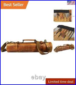 Handcrafted Leather Knife Storage Roll with Vintage Buckles & Expandable Pockets