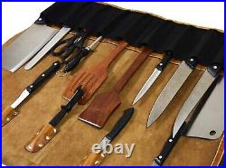 Handcrafted Leather Knife Storage Roll with Vintage Buckles & Expandable Pockets