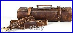 Handcrafted Leather Knife Storage Roll with Vintage Buckles & Expandable Pockets