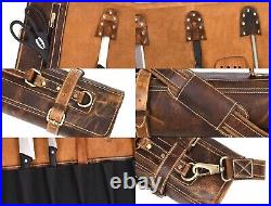 Handcrafted Leather Knife Storage Roll with Vintage Buckles & Expandable Pockets