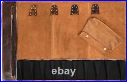 Handcrafted Leather Knife Storage Roll with Vintage Buckles & Expandable Pockets