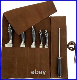 Handmade Full Grain Leather Knife Roll 5 Pockets for Convenient Storage