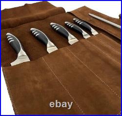 Handmade Full Grain Leather Knife Roll 5 Pockets for Convenient Storage