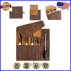 Handmade Full Grain Leather Knife Roll for Chefs 5-Pocket Kitchen Storage