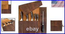 Handmade Full Grain Leather Knife Roll for Chefs 5-Pocket Kitchen Storage