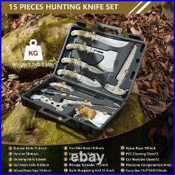 Hunting Knife Set, 15 Pieces Hunting Gear with Butcher Knife, Skinning Knife Hunting Knife Set, 15 Pieces Hunting Gear with Butcher Knife, Skinning Knife