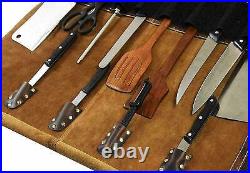Kitchen Leather Knife Roll Bag Storage Travel Friendly Chef Knife Roll Case