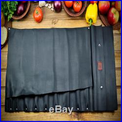 Knife Chef Roll Black Leather Case Handles Storage Bag