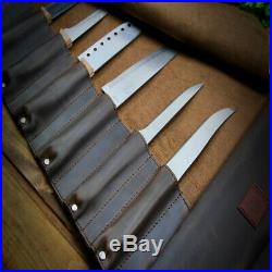 Knife Chef Roll Case Storage Bag Brown Leather Handles