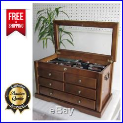 Knife Collection Display Cabinet Small Pocket Knives Drawer Wooden Storage Case