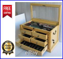 Knife Collection Display Cabinet Small Pocket Knives Drawer Wooden Storage Case