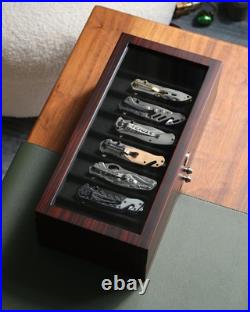 Knife Display Case, 22-26 Slot Storage Box, Ebony Veneer, 3-Tier, Lockable, S Knife Display Case, 22-26 Slot Storage Box, Ebony Veneer, 3-Tier, Lockable, S