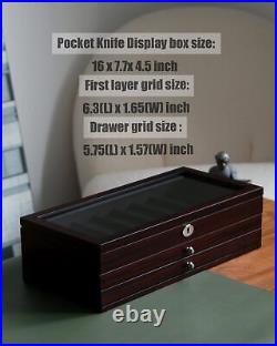 Knife Display Case, 22-26 Slot Storage Box, Ebony Veneer, 3-Tier, Lockable, S