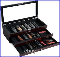 Knife Display Case, 22-26 Slot Storage Box, Ebony Veneer, 3-Tier, Lockable, Showcase Knife Display Case, 22-26 Slot Storage Box, Ebony Veneer, 3-Tier, Lockable, Showcase