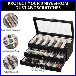 Knife Display Case, 3-Layer Pocket Knife Case Display & Storage Knives, Solid Knife Display Case, 3-Layer Pocket Knife Case Display & Storage Knives, Solid