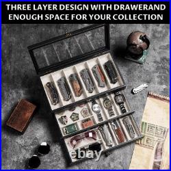 Knife Display Case, 3-Layer Pocket Knife Case Display & Storage Knives, Solid Knife Display Case, 3-Layer Pocket Knife Case Display & Storage Knives, Solid