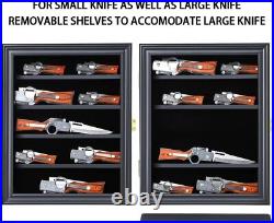 Knife Display Case Cabinet 10+ Wood Pocket Knives Holder Wall Lock Shadow Box