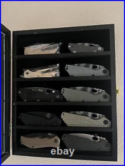 Knife Display Case Cabinet 10+ Wood Pocket Knives Holder Wall Lock Shadow Box