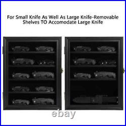 Knife Display Case Cabinet 10+ Wood Pocket Knives Holder Wall Lock Shadow Box