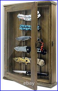 Knife Display Case Cabinet 6 Pcs Barn Wood Pocket Knives Holder Wall Shadow Box