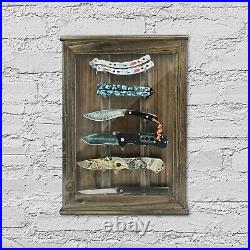 Knife Display Case Cabinet 6 Pcs Barn Wood Pocket Knives Holder Wall Shadow Box