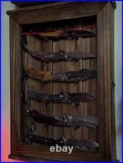 Knife Display Case Cabinet 6 Pcs Barn Wood Pocket Knives Holder Wall Shadow Box