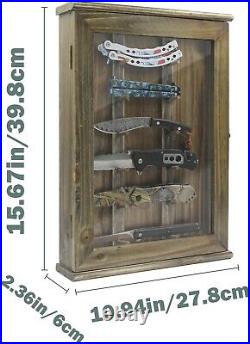 Knife Display Case Cabinet 6 Pcs Barn Wood Pocket Knives Holder Wall Shadow Box