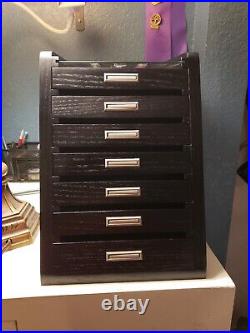 Knife Display Case Cabinet Black Wood Glass Coins Knives Drawer Storage Holder
