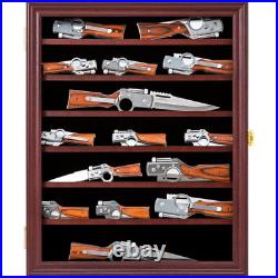 Knife Display Case Cabinet Golden 12+ Wood Pocket Knives Holder Wall Shadow Box